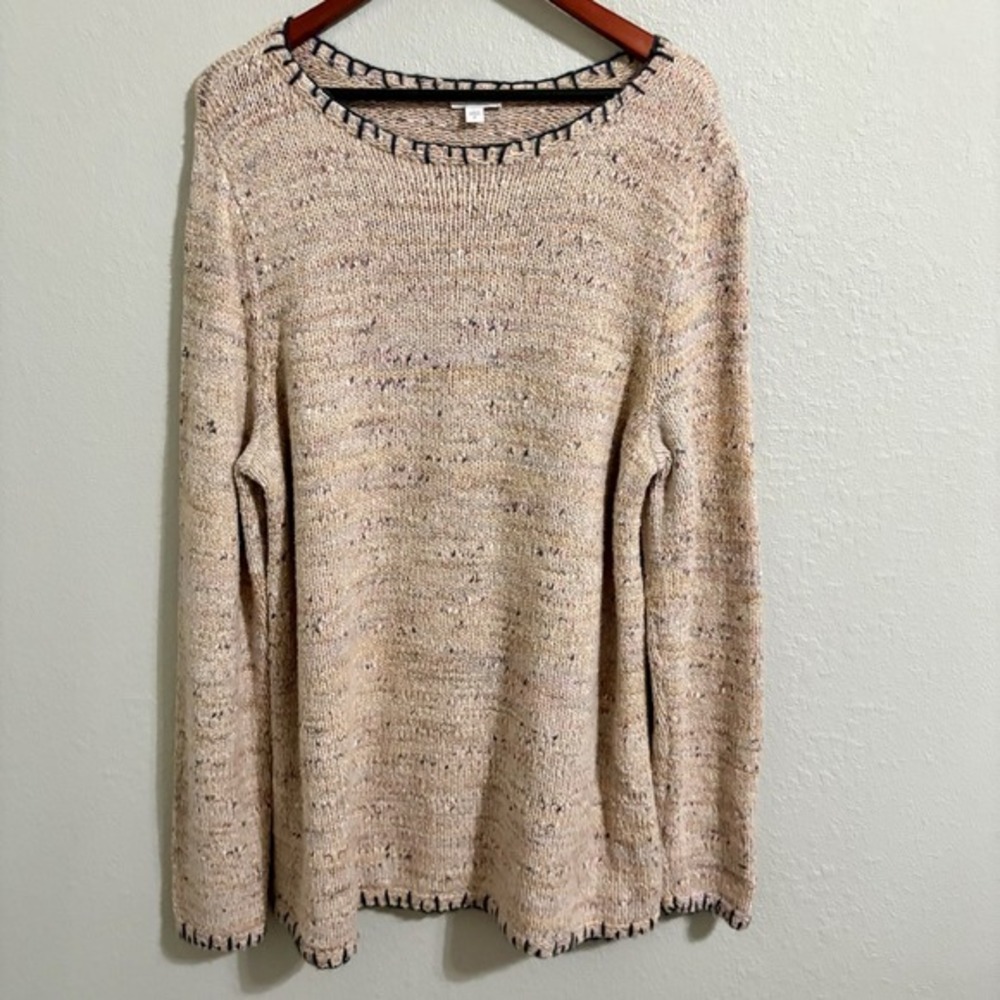 Pure Jill Sweater Women‎ XL (Tagged 3X Runs Small) Beige Speckled Knit Cozy Boho - Picture 2 of 11